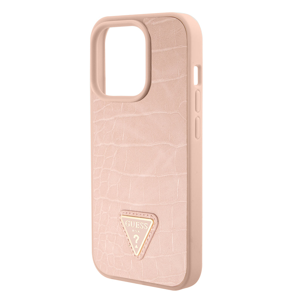 Θήκη για Apple iPhone 15 Pro, Guess, Croco Triangle Metal Logo, Ροζ