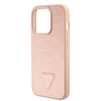 Θήκη για Apple iPhone 15 Pro, Guess, Croco Triangle Metal Logo, Ροζ