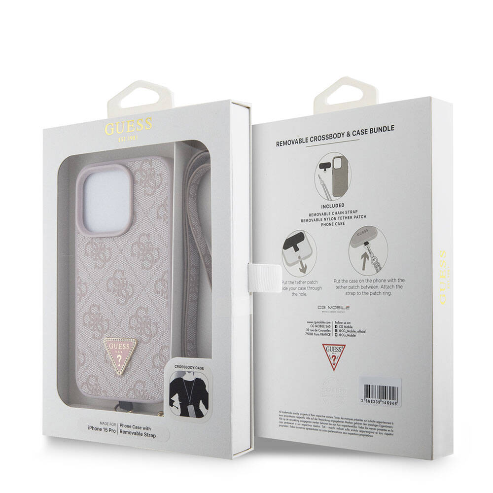 Θήκη για Apple iPhone 15 Pro, Guess, Crossbody 4G Metal Logo, Ροζ