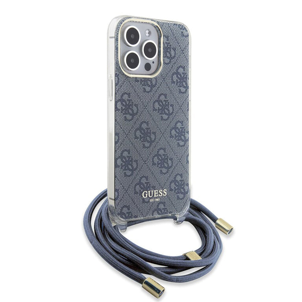 Θήκη για Apple iPhone 15 Pro, Guess, Crossbody Cord 4G Print, Μπλε