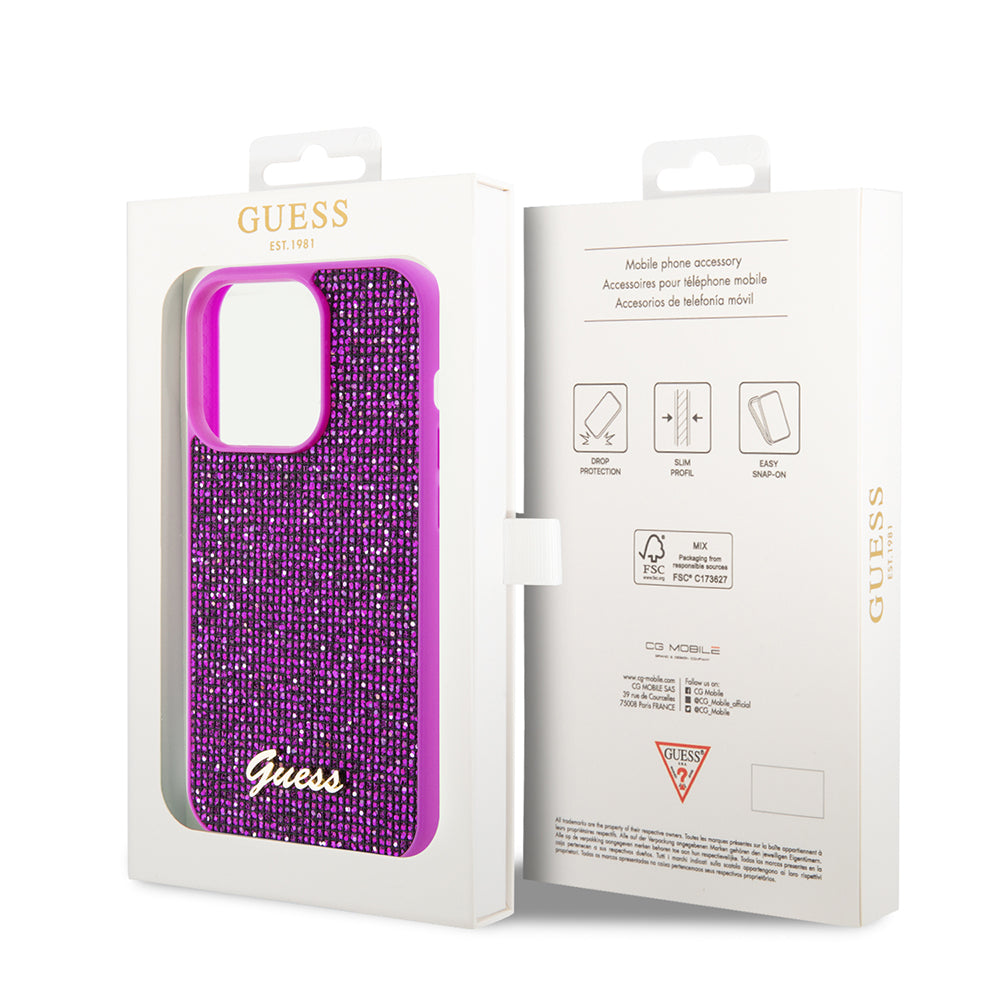Θήκη για Apple iPhone 15 Pro, Guess, Disco Metal Script, Φούξια