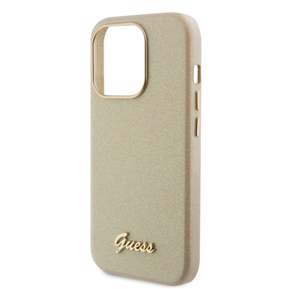 Θήκη για Apple iPhone 15 Pro, Guess, Glitter Glossy Script, Μπεζ