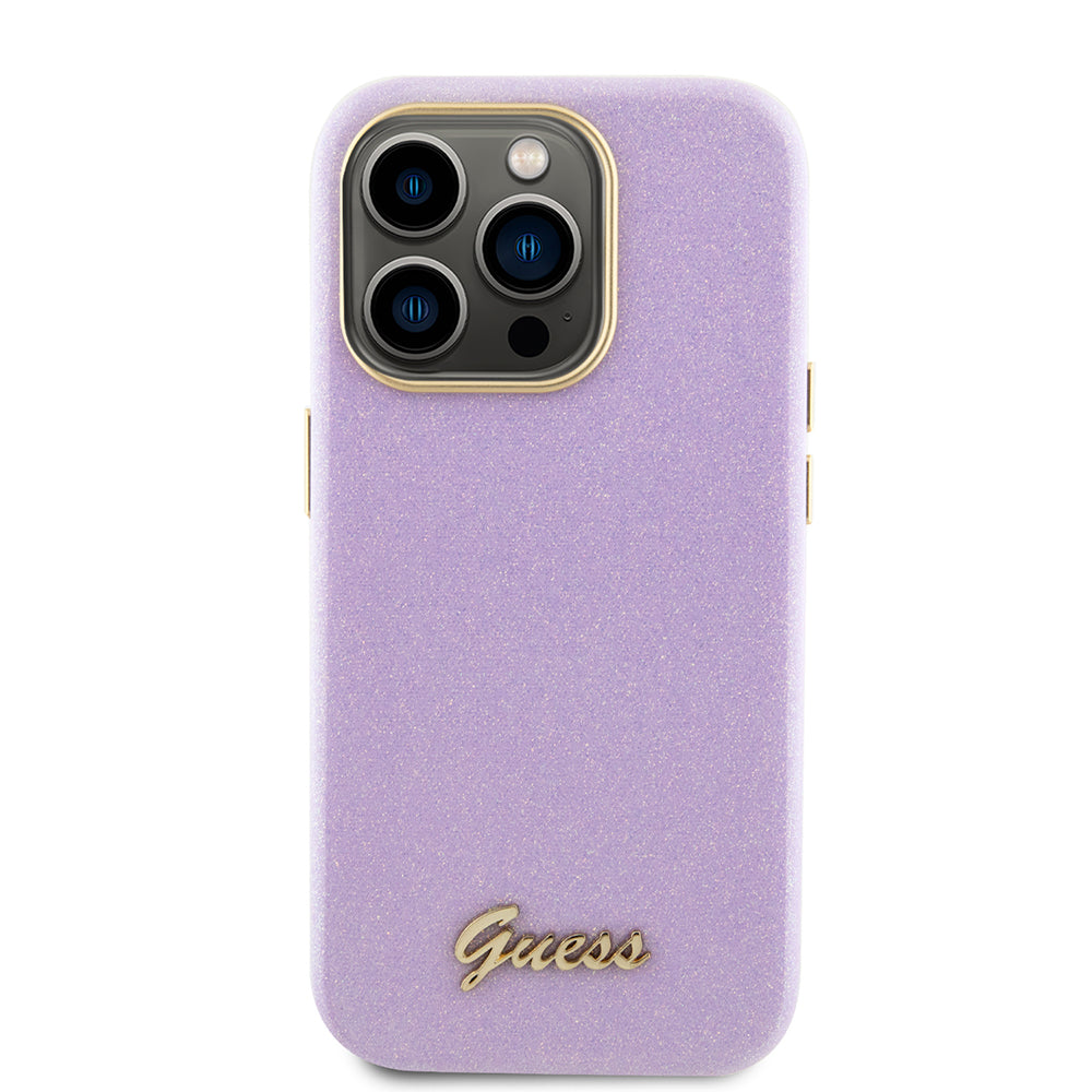 Θήκη για Apple iPhone 15 Pro, Guess, Glitter Glossy Script, Ανοιχτό Μωβ