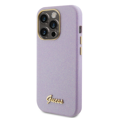 Θήκη για Apple iPhone 15 Pro, Guess, Glitter Glossy Script, Ανοιχτό Μωβ