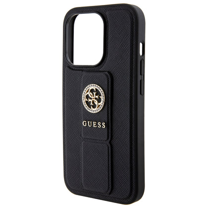 Case for Apple iPhone 15 Pro, Guess, Grip Stand 4G Saffiano Strass, Black