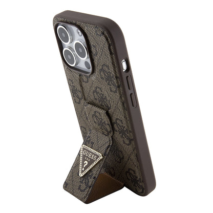 Θήκη για Apple iPhone 15 Pro, Guess, Grip Stand 4G Triangle Strass, Καφέ