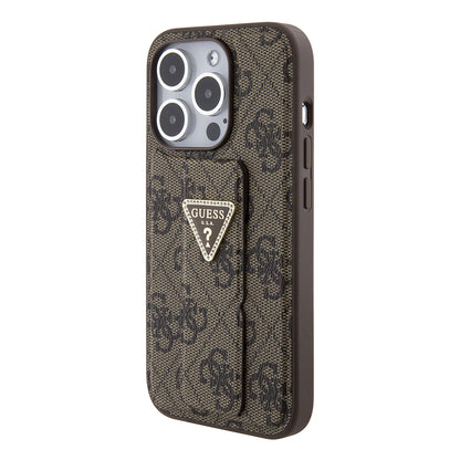 Θήκη για Apple iPhone 15 Pro, Guess, Grip Stand 4G Triangle Strass, Καφέ