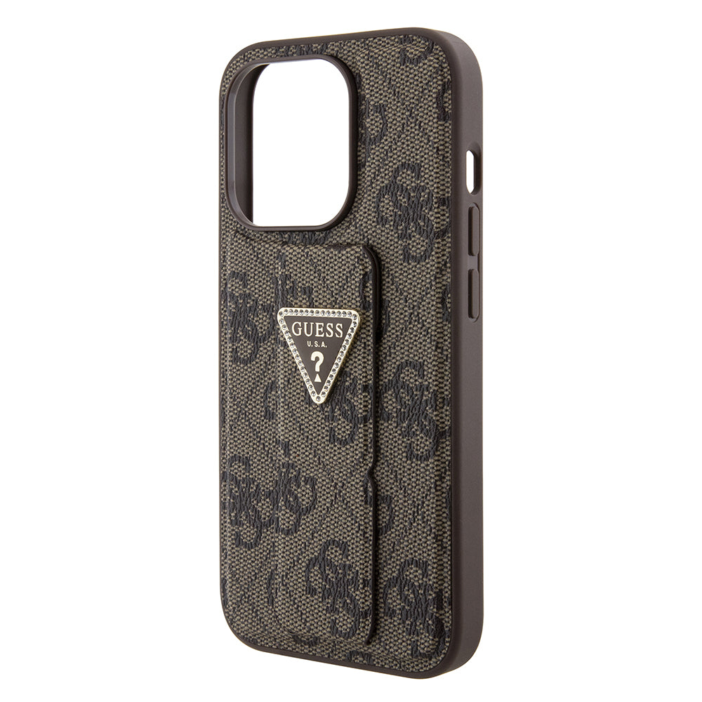 Θήκη για Apple iPhone 15 Pro, Guess, Grip Stand 4G Triangle Strass, Καφέ