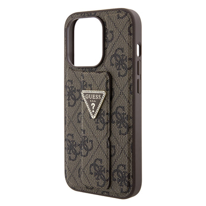Θήκη για Apple iPhone 15 Pro, Guess, Grip Stand 4G Triangle Strass, Καφέ