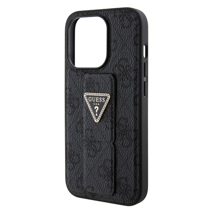 Θήκη για Apple iPhone 15 Pro, Guess, Grip Stand 4G Triangle Strass, Μαύρη
