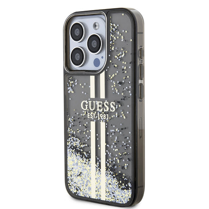 Θήκη για Apple iPhone 15 Pro, Guess, Liquid Glitter Gold Stripe, Μαύρη
