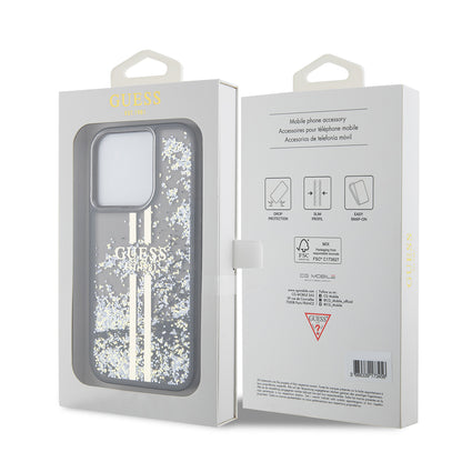 Θήκη για Apple iPhone 15 Pro, Guess, Liquid Glitter Gold Stripe, Μαύρη