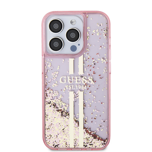 Θήκη για Apple iPhone 15 Pro, Guess, Liquid Glitter Gold Stripes, Ροζ