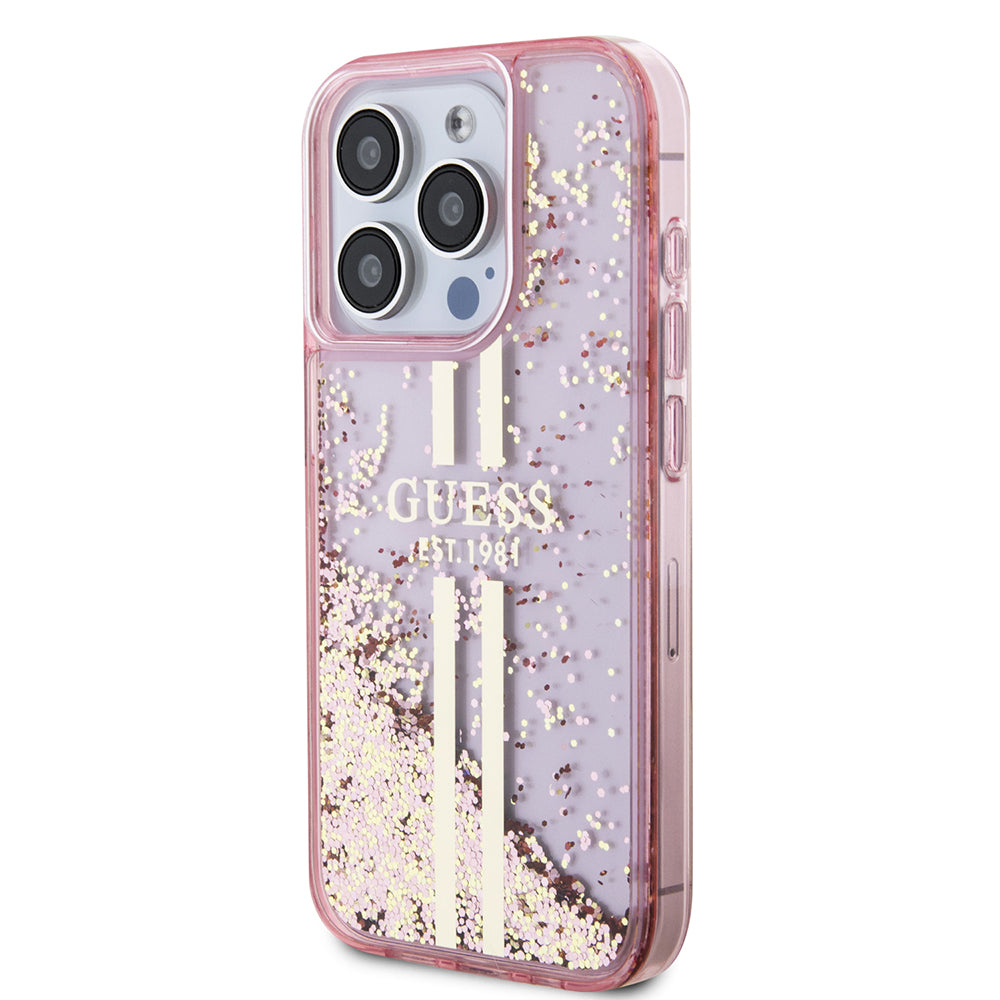 Θήκη για Apple iPhone 15 Pro, Guess, Liquid Glitter Gold Stripes, Ροζ