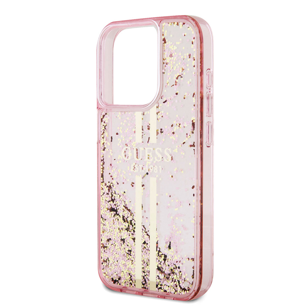 Θήκη για Apple iPhone 15 Pro, Guess, Liquid Glitter Gold Stripes, Ροζ