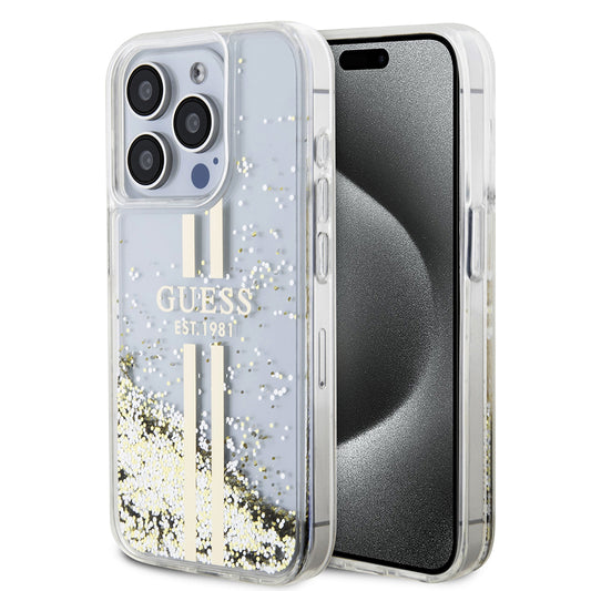 Θήκη για Apple iPhone 15 Pro, Guess, Liquid Glitter Gold Stripes, Διαφανής