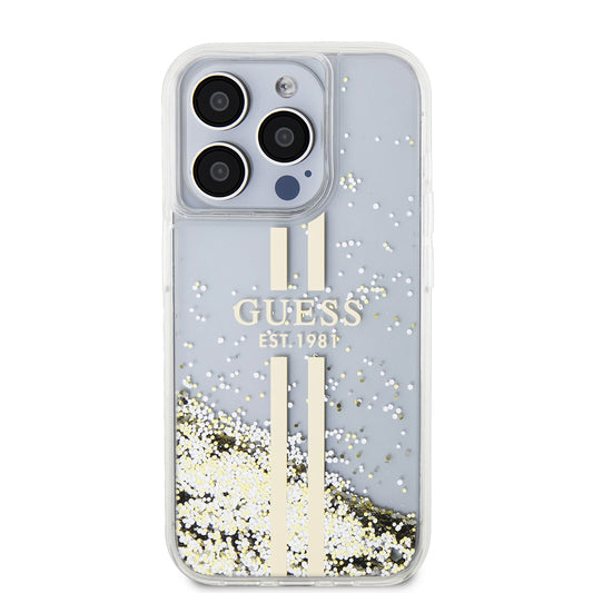 Θήκη για Apple iPhone 15 Pro, Guess, Liquid Glitter Gold Stripes, Διαφανής