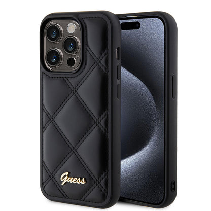 Θήκη για Apple iPhone 15 Pro, Guess, Quilted Metal Logo, Μαύρη