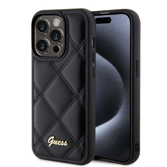 Θήκη για Apple iPhone 15 Pro, Guess, Quilted Metal Logo, Μαύρη