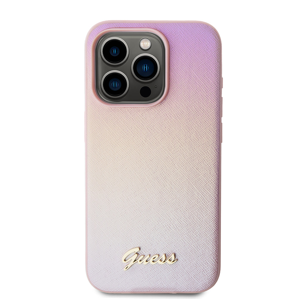 Θήκη για Apple iPhone 15 Pro, Guess, Saffiano Iridescent Script, Ροζ