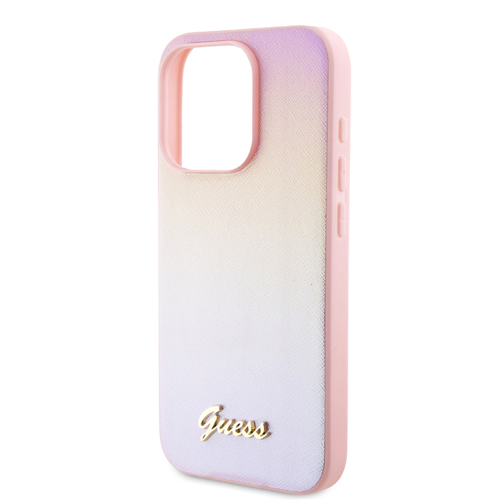 Θήκη για Apple iPhone 15 Pro, Guess, Saffiano Iridescent Script, Ροζ