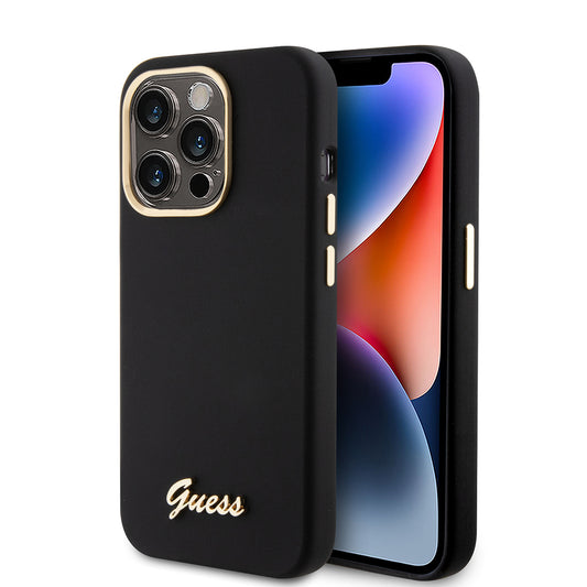 Θήκη για Apple iPhone 15 Pro, Guess, Script Metal Logo & Frame, Μαύρη