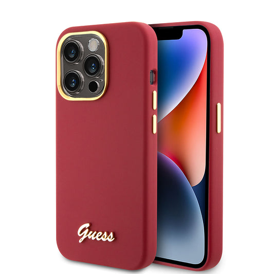 Θήκη για Apple iPhone 15 Pro, Guess, Script Metal Logo & Frame, Ροζ