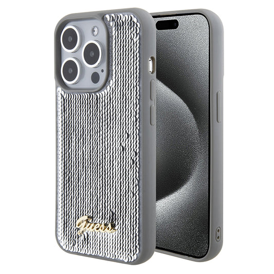 Θήκη για Apple iPhone 15 Pro, Guess, Sequin Script Metal, Ασημί