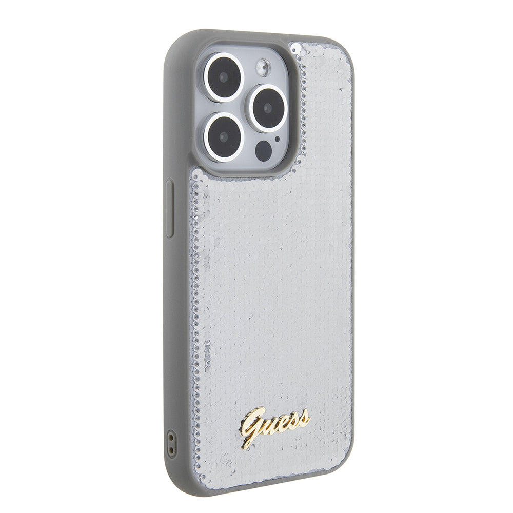 Θήκη για Apple iPhone 15 Pro, Guess, Sequin Script Metal, Ασημί