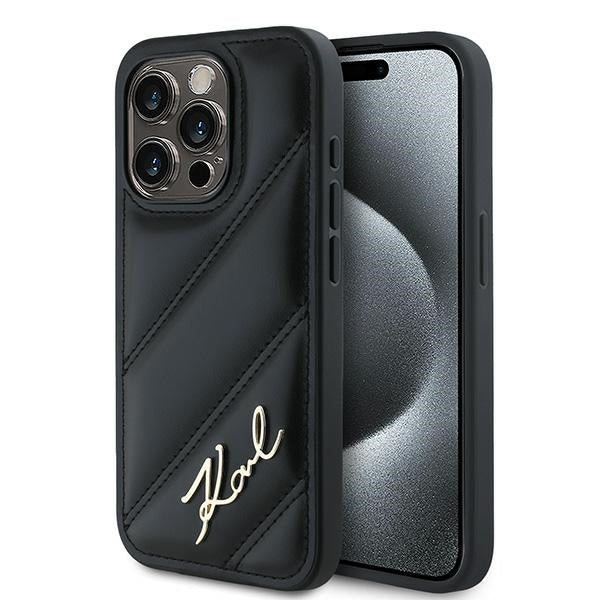 Θήκη για Apple iPhone 15 Pro, Karl Lagerfeld, Diagonal Quilted Script, Μαύρη