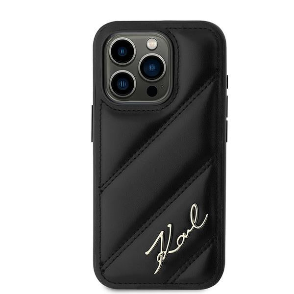 Θήκη για Apple iPhone 15 Pro, Karl Lagerfeld, Diagonal Quilted Script, Μαύρη