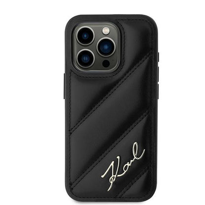 Θήκη για Apple iPhone 15 Pro, Karl Lagerfeld, Diagonal Quilted Script, Μαύρη