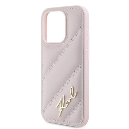 Θήκη για Apple iPhone 15 Pro, Karl Lagerfeld, Diagonal Quilted Script, Ροζ