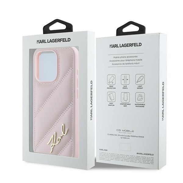 Θήκη για Apple iPhone 15 Pro, Karl Lagerfeld, Diagonal Quilted Script, Ροζ