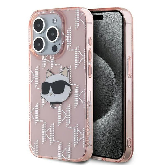 Θήκη για Apple iPhone 15 Pro, Karl Lagerfeld, IML Luxury Monogram Choupette's Head, Ροζ