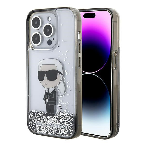 Θήκη για Apple iPhone 15 Pro, Karl Lagerfeld, Liquid Glitter Ikonik Karl, Διάφανη