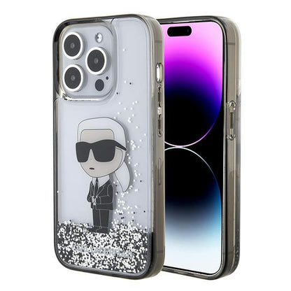 Θήκη για Apple iPhone 15 Pro, Karl Lagerfeld, Liquid Glitter Ikonik Karl, Διάφανη