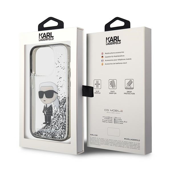 Θήκη για Apple iPhone 15 Pro, Karl Lagerfeld, Liquid Glitter Ikonik Karl, Διάφανη