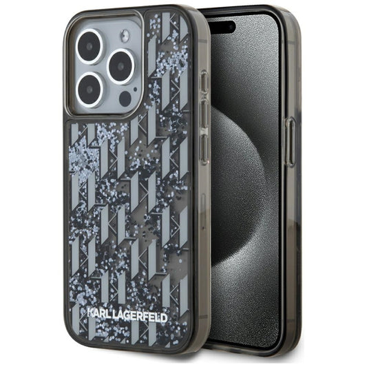 Case for Apple iPhone 15 Pro, Karl Lagerfeld, Liquid Glitter Monogram, Black