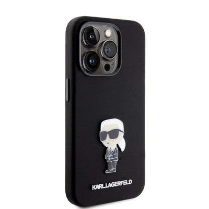 Θήκη για Apple iPhone 15 Pro, Karl Lagerfeld, Silicone Metal Ikonik, Μαύρη