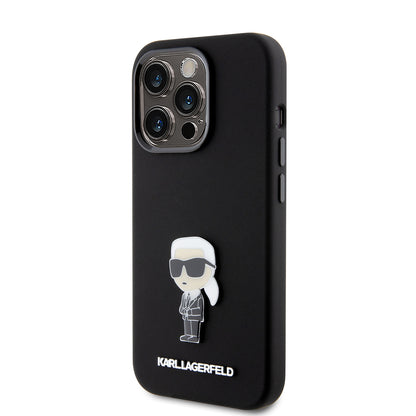 Θήκη για Apple iPhone 15 Pro, Karl Lagerfeld, Silicone Metal Ikonik, Μαύρη