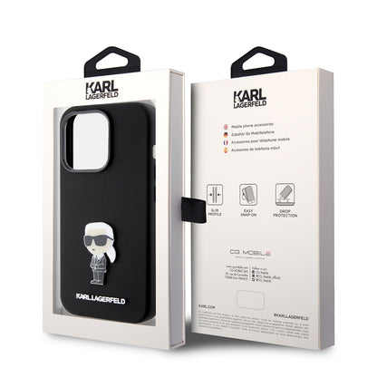 Θήκη για Apple iPhone 15 Pro, Karl Lagerfeld, Silicone Metal Ikonik, Μαύρη