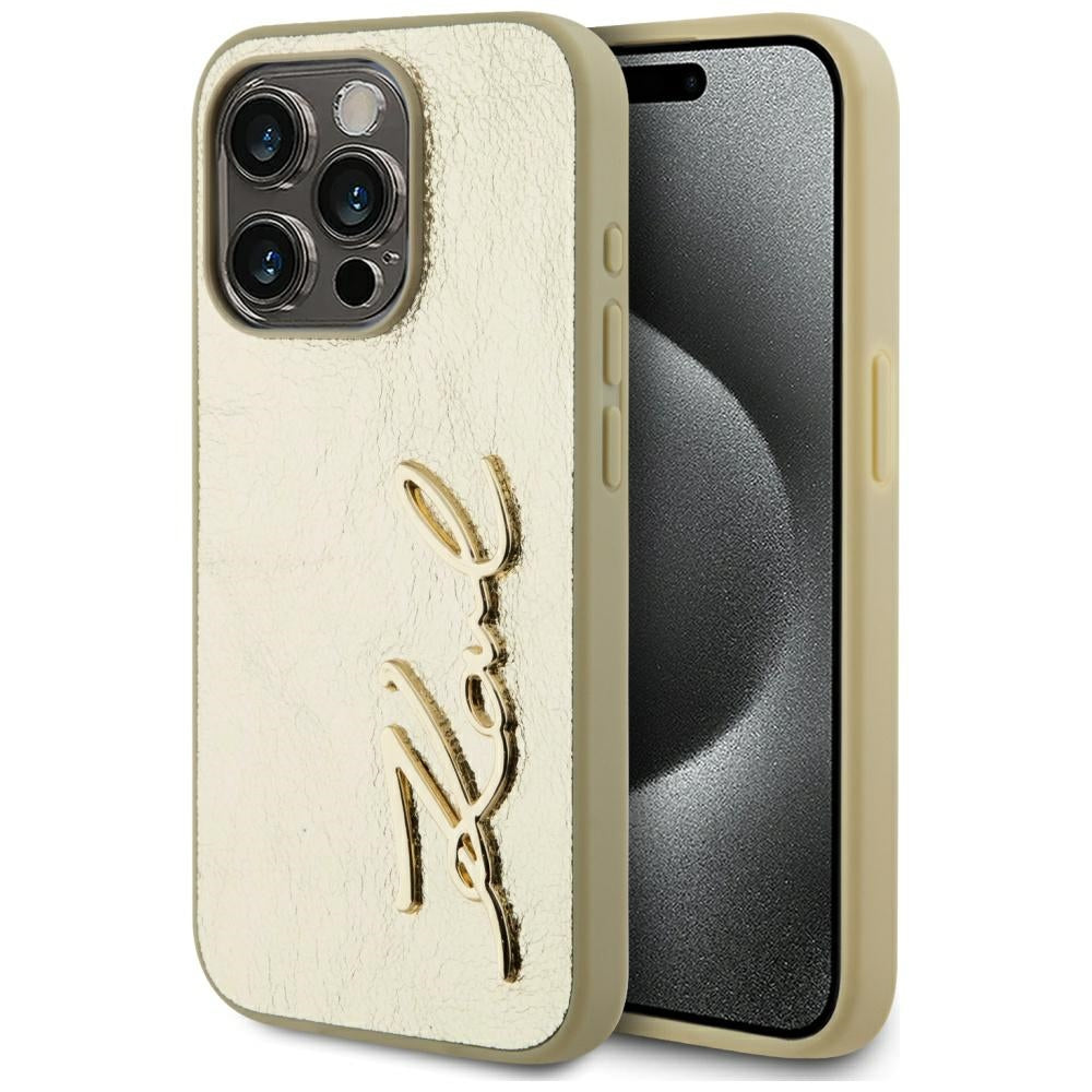 Θήκη για Apple iPhone 15 Pro, Karl Lagerfeld, Metal Signature, Χρυσή