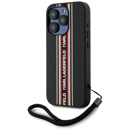 Case for Apple iPhone 15 Pro, Karl Lagerfeld, Saffiano Athleisure Stripes with Strap, Rosie