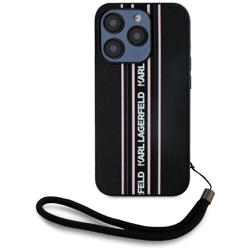 Θήκη για Apple iPhone 15 Pro, Karl Lagerfeld, Saffiano Athleisure Stripes with Strap, Ροζ