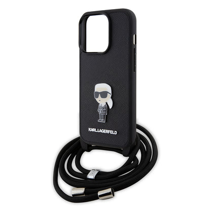 Θήκη για Apple iPhone 15 Pro, Karl Lagerfeld, Saffiano Crossbody Monogram Metal Pin Karl, Μαύρη