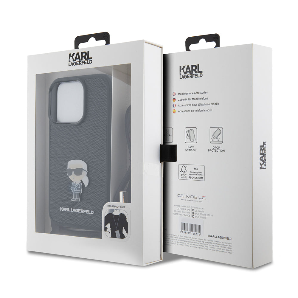 Θήκη για Apple iPhone 15 Pro, Karl Lagerfeld, Saffiano Crossbody Monogram Metal Pin Karl, Μαύρη