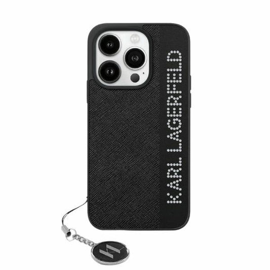 Case for Apple iPhone 15 Pro, Karl Lagerfeld, Saffiano Rhinestones & Charm, Black
