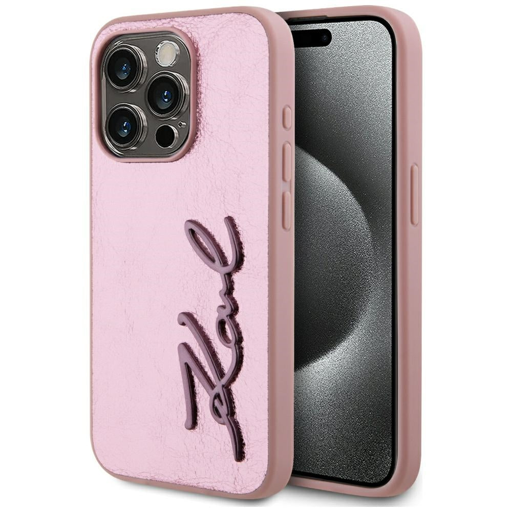 Θήκη για Apple iPhone 15 Pro, Karl Lagerfeld, Metal Signature, Ροζ