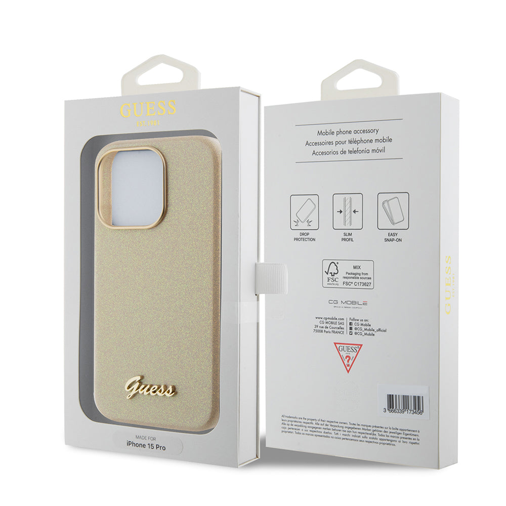 Θήκη για Apple iPhone 15 Pro Max, Guess, Glitter Glossy Script, Μπεζ